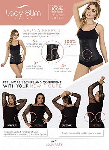 Lady Slim Fajas Colombianas 4 Hooks Latex Waist Cincher Trainer Trimmer Corset Weight Loss Body Shaper Black XS