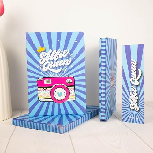 Image of Notebook Set, Premium Hardcover Journal, Bookmark and Matching Box |192 Ruled Pages, 80 GSM | A5 Ruled Writing Notebook for Girls, School & Office | Selfie Queen Design | Durable Cover, Smooth Paper - Selfie Queen