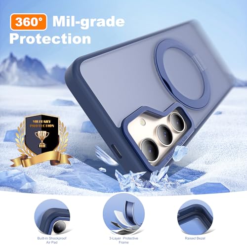 Image of Compatible with Samsung Galaxy S24 Plus Case with 360Rotatable Magnetic Ring Stand Compatible with Mag-Safe Military Protection Matte Translucent Phone Case for Galaxy S24+,Blue