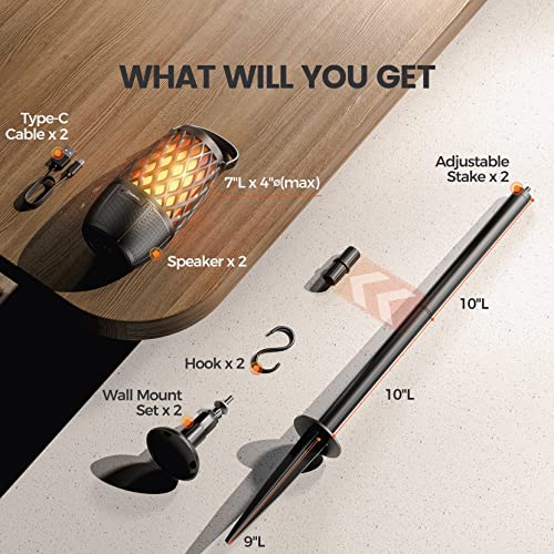 Outdoor Speakers Waterprrof, Birthday Gift Ideas For Him Her, Portable Bluetooth Speaker With Lights, Multi-Sync Wireless Speaker For Patio/Yard/Pool/Porch, Wall Mount&Stake&Hook Inc. (2 Pack) #TOP1