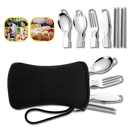 Outdoor Travel Folding tableware set, 304 stainless steel knife, fork and spoon folding daily portable tableware