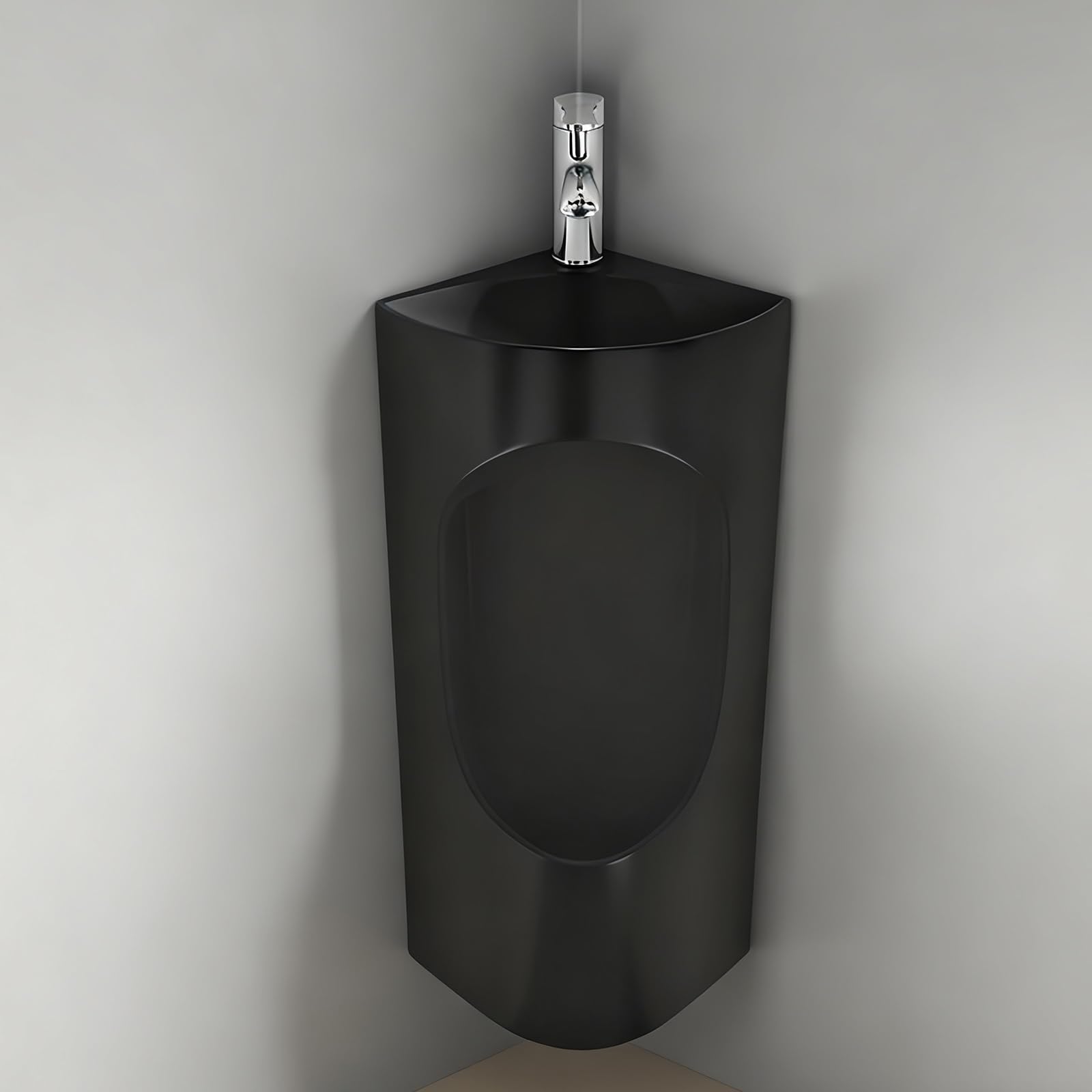 Naścienny ceramiczny narożny pisuar dla mężczyzn z czujnikiem kran i umywalka antyzapachowy rozpryski design oszczędzający miejsce czarny osprzęt łazienkowy dla dorosłych