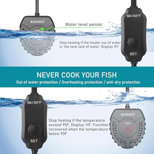 Image of Aquarium Heater 25W 50W 100W 150W Fish Tank Heater with Adjustable Temperature External Controller for 15 20 30 Gallons (50W)