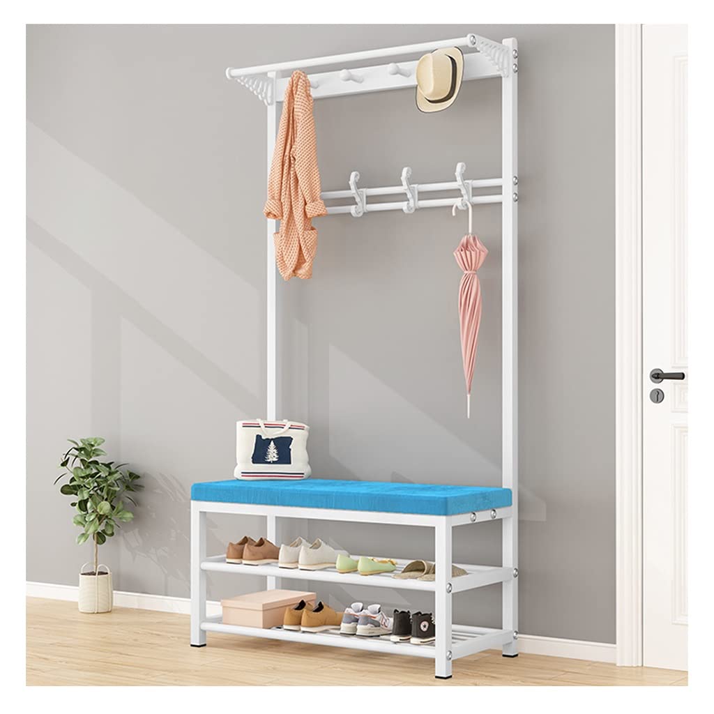 Porte-manteau industriel 4 en 1 et banc à chaussures avec crochets amovibles - Meuble d'entrée moderne pour la maison et le bureau - Design compact - Noir et gris