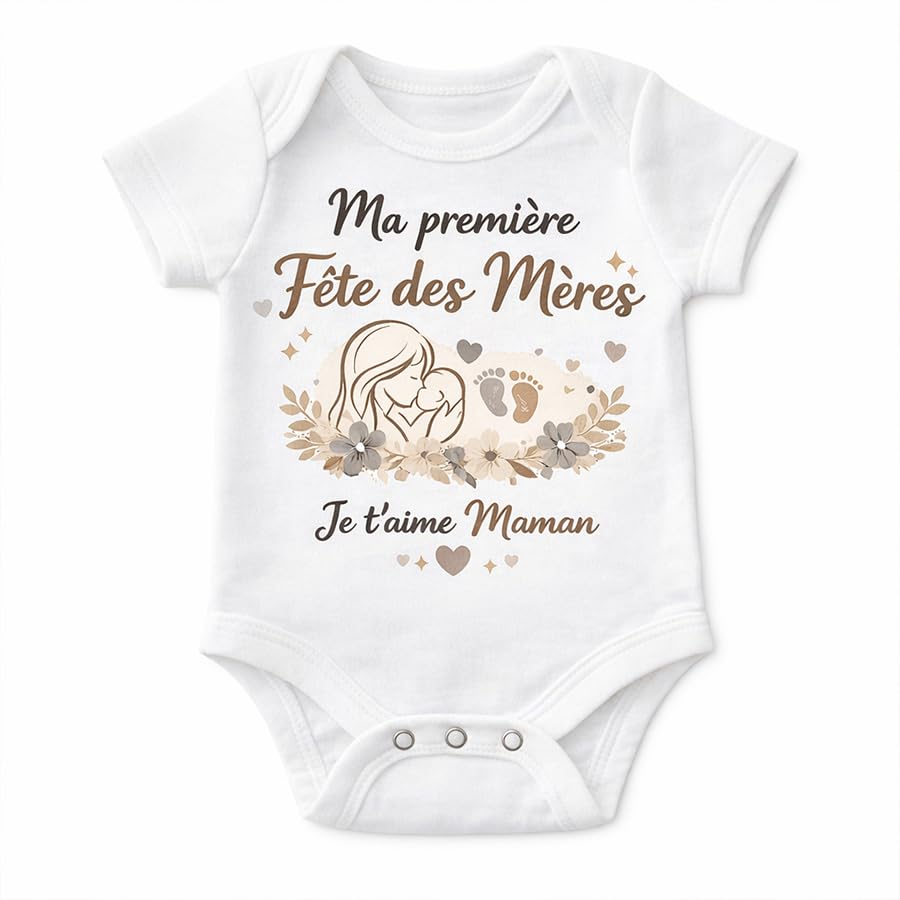 Body Bébé Ma Première Fête des Mères/des Pères – Cadeau Naissance Original – Body Bébé Manches Courtes ou Longues 3 à 24 Mois (Fête des mères)
