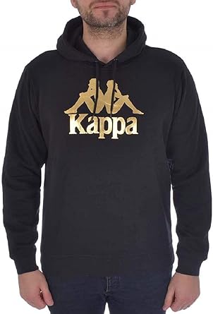 Kappa Mens Hooded Top Authentic Esmio Slim Fit Sweatshirt Hoodie Black/Gold New Large