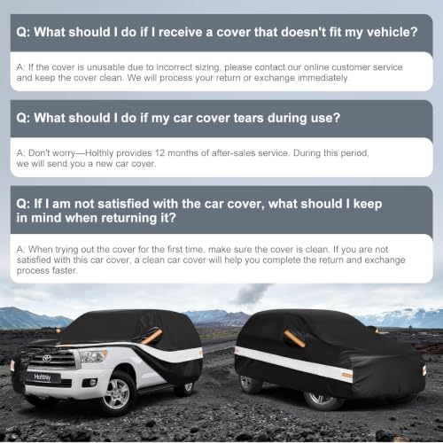 Image of 10 Layers SUV Car Cover Custom Fit for Toyota Sequoia (2000-2026), Waterproof All Weather for Automobiles, Outdoor Full Cover Sun Dust Rain Protection with Cotton. Black
