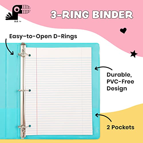 Yoobi 1 Inch Binder Set – 3-Ring Binders With 2 Pockets – Perfect For School Or Office – Holds Up To 220 Sheets – 4 Pack – Solid Multicolor Variety #TOP1