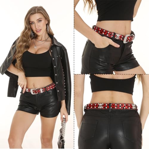Rhinestone Skull Belt Men Women Skull Leopard Belt Punk Studded Skulls Belts Western Cowgirl BB Belts Y2k3