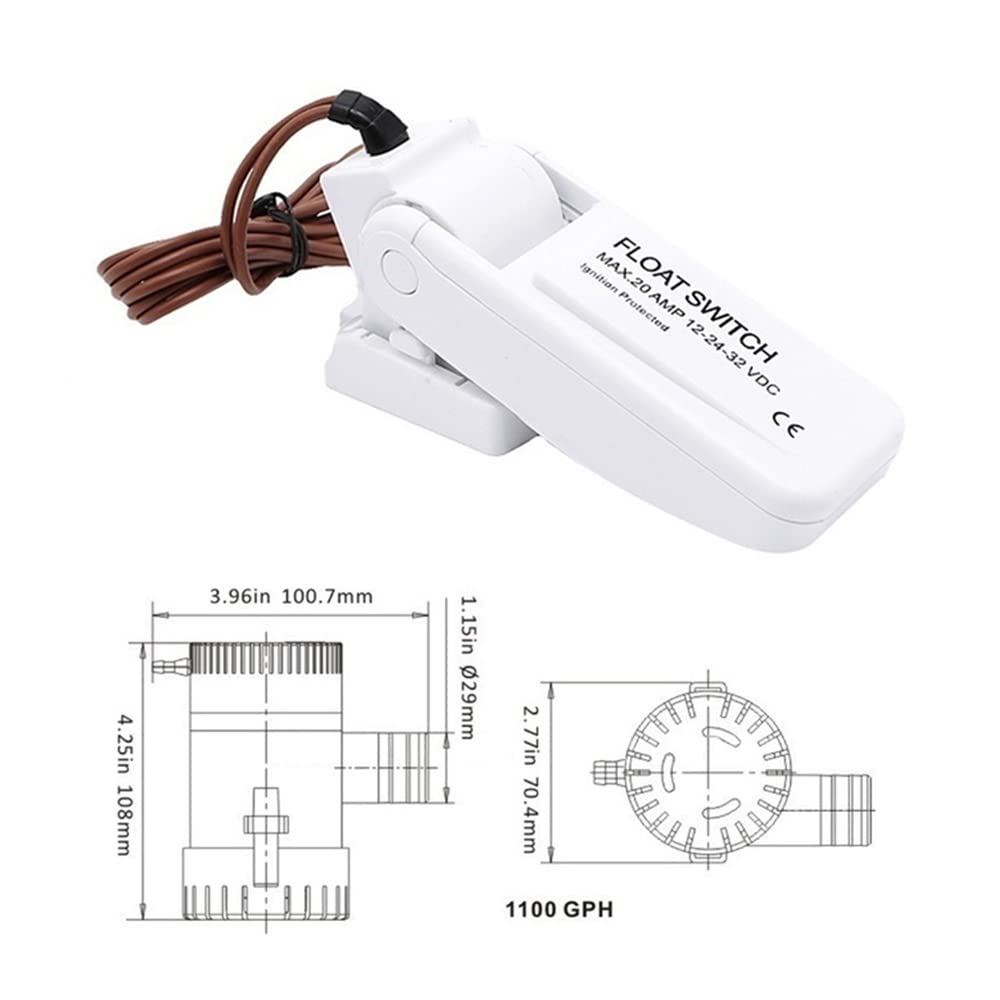 12V 1100GPH Pompa di sentina automatica per barca Interruttore a galleggiante Interruttori di sentina Sensore di flusso per pompa dell'acqua elettrica