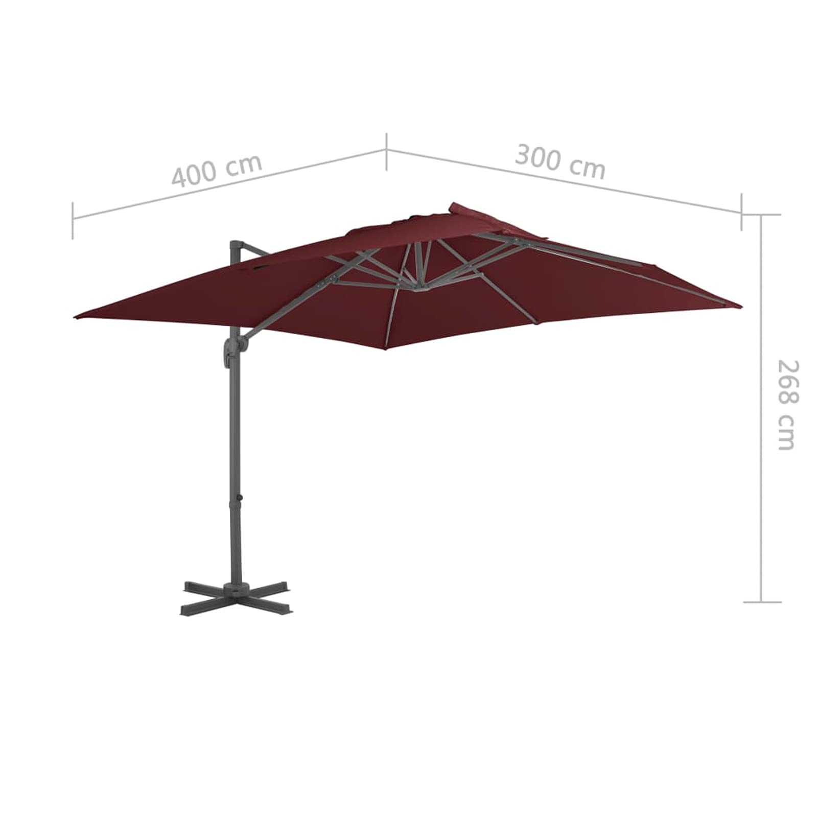 Homgoday Sombrilla jardín voladiza Palo de Aluminio Burdeos 400x300 cm Sombrilla Terraza Exterior, Sombrilla Jardín Grande Orientable Jardín Parasol Balcón