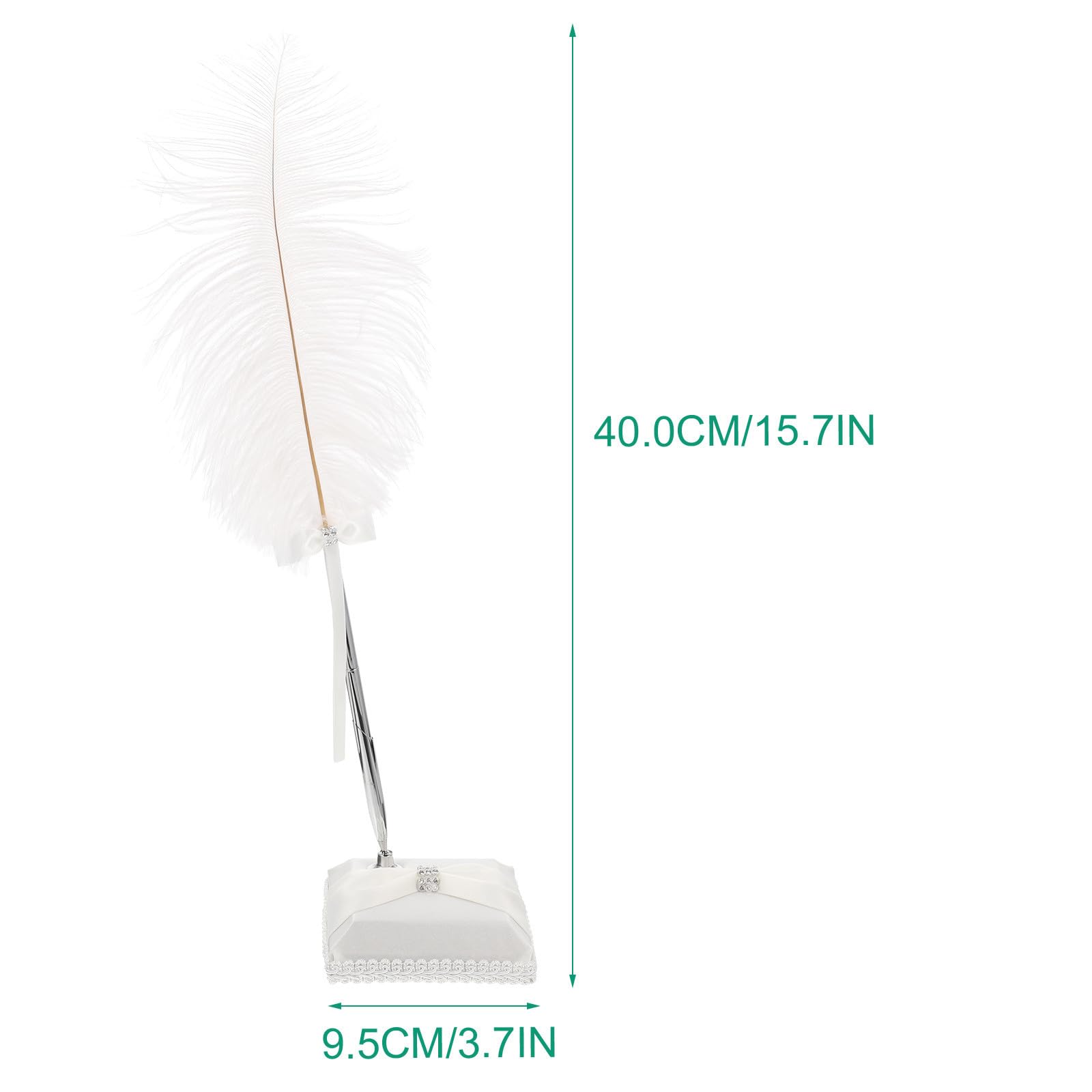 Lurrose Penna Elegante da Scrittura con Piuma D'autrucchetto Bianca, Decorata con Strass, in Metallo e Tessuto Lucido, con Pratico Supporto per Occasioni Speciali come Matrimoni