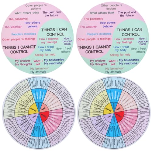 4pcs Feelings Wheel Magnetic Stickers Therapy Emotion Wheel Soft Magnet Mental Health Chart Sign Emotional Gifts for Social Worker School Counseling Office Decor