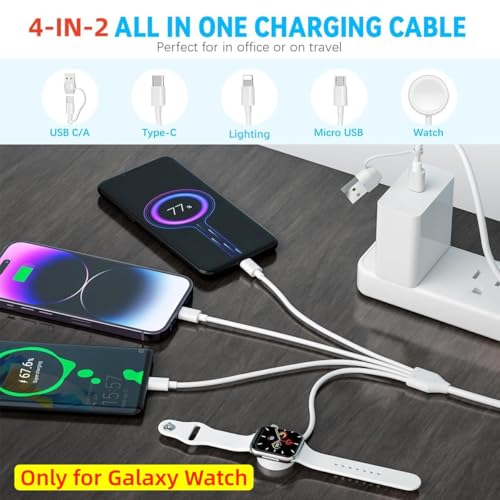 Image of Verilux 4 in 2 Multi Type C Cable Fast Charging, 3.9FT /1.2M Watch Charger Cable Only for Galaxy Watch, USB /C to C, Micro-USB, Lighting, Type-C for iPhone 17 /16 /15 /14, Galaxy S26 /S25 /S24