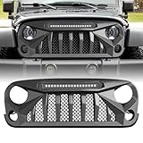 AMERICAN MODIFIED Front Grille Cover w/Off-Road Lights Compatible with Jeep Wrangler 2007 to 2018, JK/JKU, Rubicon, & Sahara Sport, Matte Black