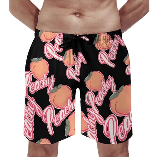 Peach Fruit Men's Swim Trunks Quick Dry Board Shorts Hawaiian Beach Shorts With Pocket