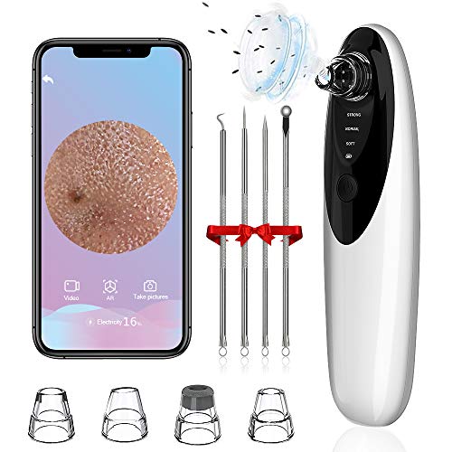 Blackhead Remover Vacuum,Blackhead Remover with Camera(Wifi Real-Time Skin Screen) Upgraded Face Suction Pore Cleanser and 4 replaceable probes and a 4-piece set of acne blackhead removal tools