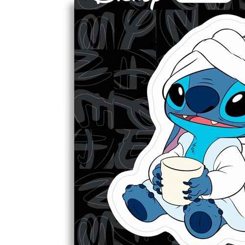 Image of Disney Lilo and Stitch with Coffee Cup Adhesive Vinyl Decal - Fun Morning Stitch Sticker for Car