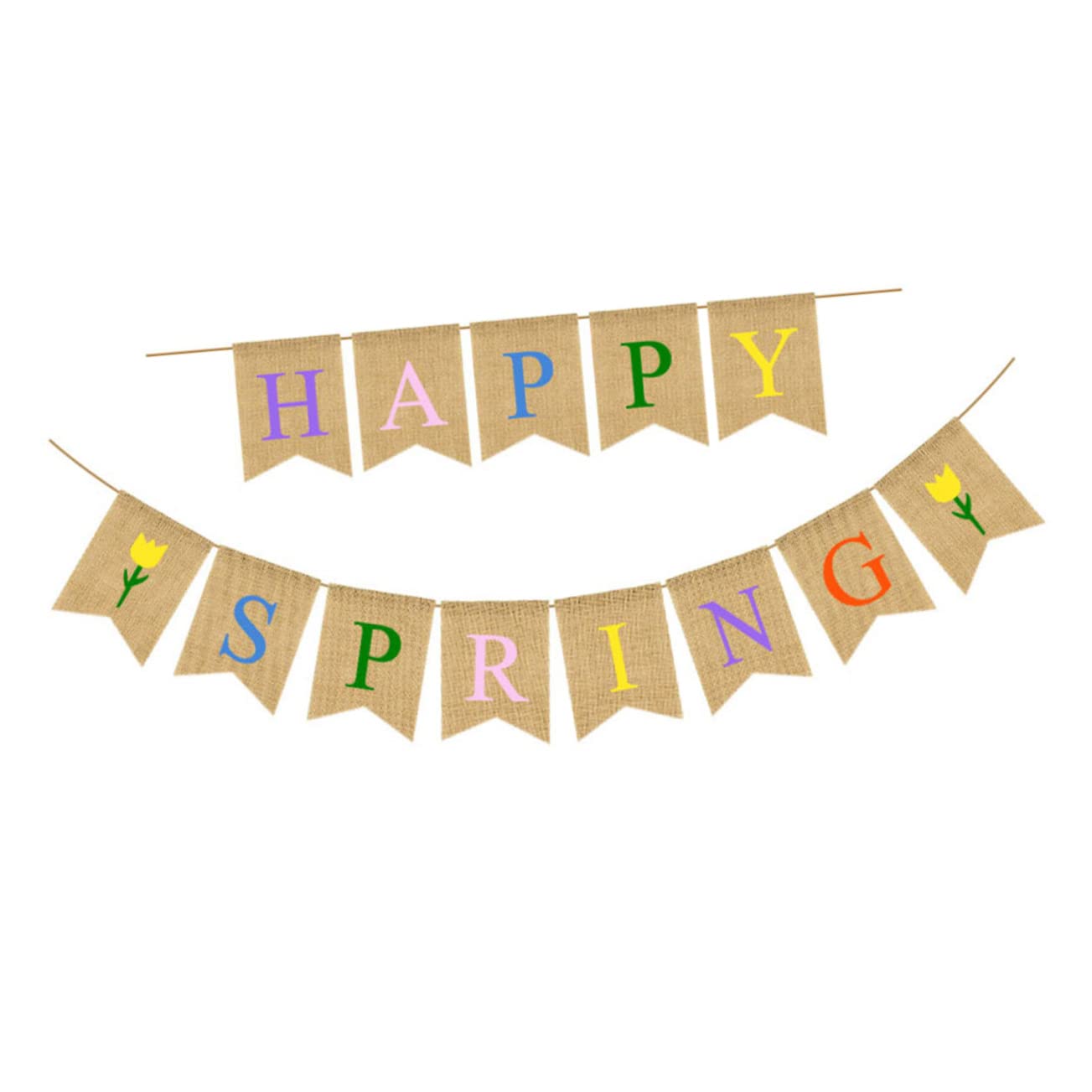 Alipis Colorful Happy Spring Bunting Banner Linen Spring Party Decoration Vibrant Letter Printed Flag for Spring Celebrations Background Layout and Party Supplies