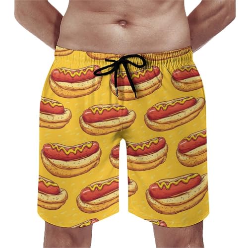 Hawaiian Shorts for Men - Sausage Hot Dog Print Quick Dry Mens Swim Trunks Bathing Suits with Mesh Lining