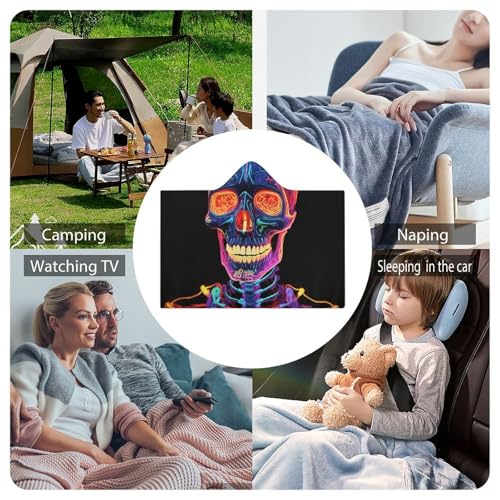 Couverture à capuche tête de mort phosphorescente, plaid polaire thermique isolant - 8