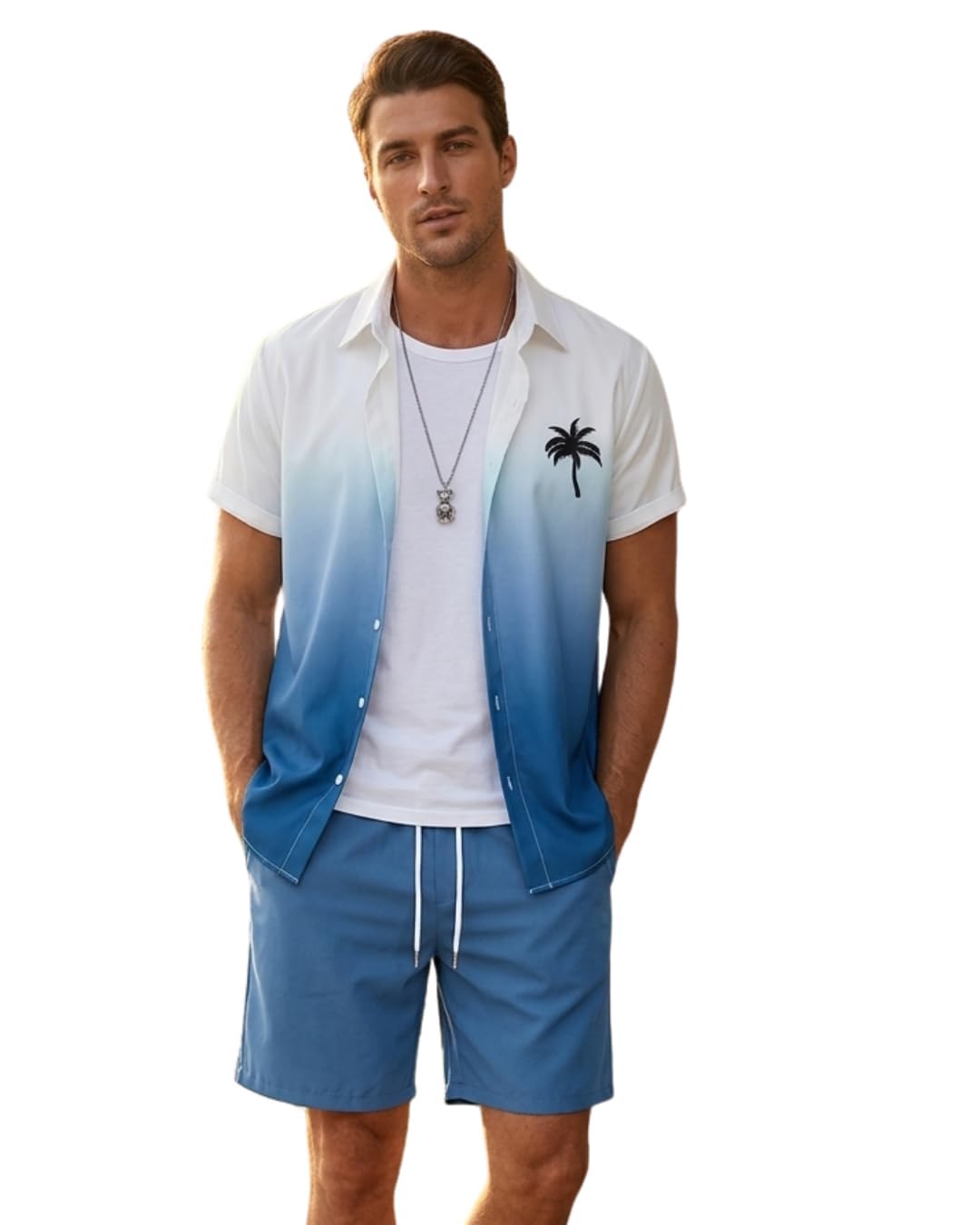 coollinen Mens Polyester Fabric Solid Digital Printed Half Sleeve Shirt with Plain Short Set for Men-picture-26