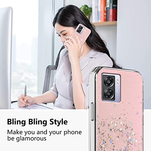 For Oppo A57 5G Case Silicone，Clear Oppo A77 5G/A56S Phone Case Speck, Ultra Slim 0.3Mm Soft Shockproof Protective Glitter Cute Phone Cover For Women Green (Rosa) #TOP1