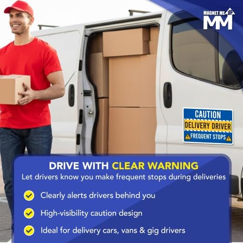 Image of Magnet Me Up 12 inch x 18 inch Caution Frequent Stops Delivery Driver Magnet for Car - Safety Warning Vehicle Magnetic Sign for Delivery Drivers, Weatherproof UV Printed Vinyl, Crafted in USA