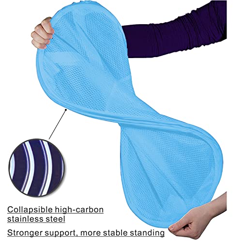 Image of BATTOO Deluxe Strong Mesh Pop up Laundry Hamper Basket with Side Pocket Foldable Hamper for Laundry Room, Bathroom, Kids Room, College Dorm or Travel Light Blue