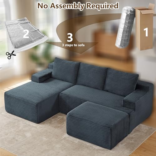 Image of 96 inch U-Shape Cloud Couch, Modern Modular Sectional L-Shape Sofa with Ottoman, Corduroy Upholstered Couches Deep Seat Sleeper Chaise Longue for Living Room, No Assembly Required(Dark Gray, Left Facing)