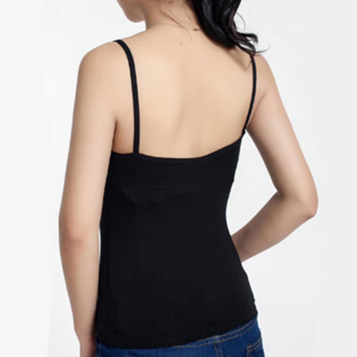 2 Pack Women's Spaghetti Strap Lace Trim Cami Tunic Tank Tops Stretch Slim-Fit Camisole Black/White - Image 4