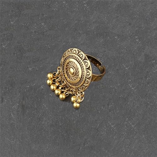 OIDIMS Bohemian Flower Statement Ring for Women Cluster Vintage Jhumka Jhumki Statement Tassel Dangling Ball Open Finger Rings Wedding Band Adjustable Indian Bollywood Dress Accessories Jewelry Gift4