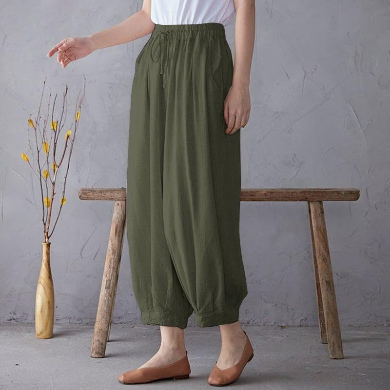 Women Linen Boho Cropped Harem Pants Summer Casual Loose High Waist Lounge Harem Pant Beach Travel Vacation Outfits4
