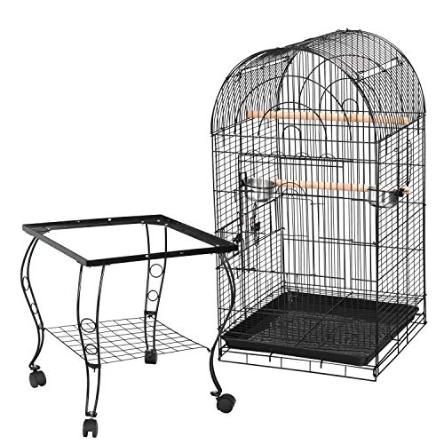 SUPER-DEAL-635-Rolling-Bird-Cage-Large-Wrought-Iron-Cage-for-Cockatiel-Sun-Conure-Parakeet-Finch-Budgie-Lovebird-Canary-Medium-Pet-House-with-Rolling-Stand-Storage-Shelf