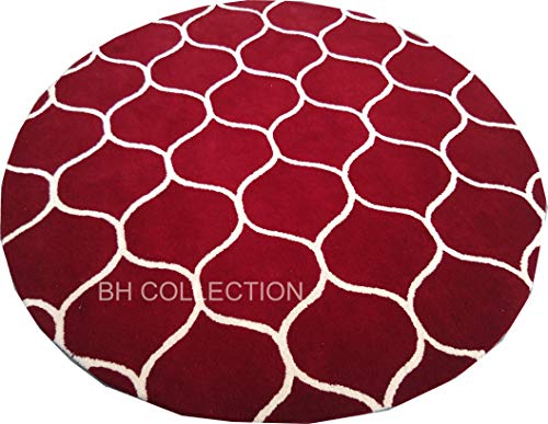 Image of Classical Look Embossed Curved Handmade Tufted Woolen Thick Plain Round Carpet for Bedroom Hall Size 8x8 feet (240X240 cm Round) Multi