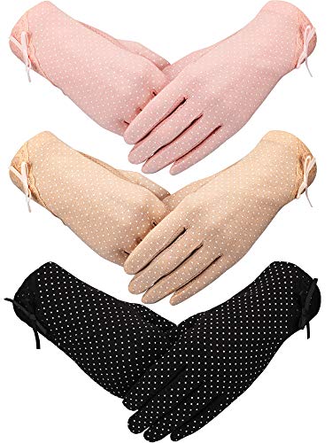 3 Pairs Women Summer Gloves Sunblock Non-slip UV Protection Gloves for Outdoors