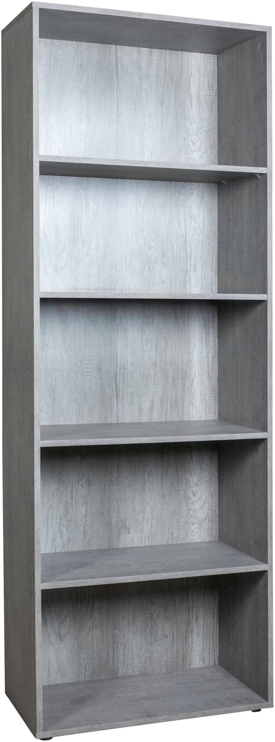 Composad | Libreria Alta della Linea DISEGNO Con 5 Ripiani Regolabili, Libreria Scaffale Moderna, (LxAxP) 81,60x217,5x35,70 cm, Grigio Cemento, Soggiorno, Studio, Ufficio, Made in Italy