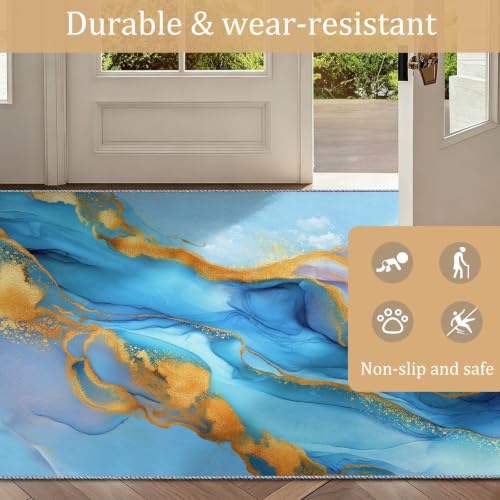 Alfombra antideslizante lavable azul para evitar resbalones 5
