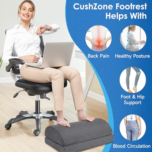Image of CushZone Foot Rest for Under Desk at Work Adjustable Foam for Office and Home, Office Desk Accessories,Comfortable Footrest with 2 Adjustable Heights,Back & Hip Pain Relief (Gray-16.9 in)