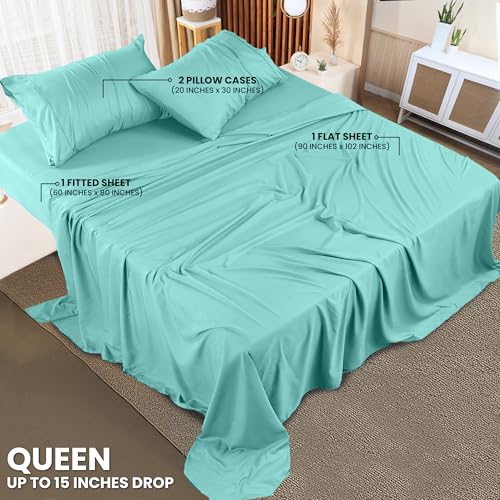 Image of Utopia Bedding Queen Sheet Set - 4 Piece Bed Sheets for Queen Size Bed, Soft and Breathable Microfiber, Includes 1 Fitted Sheet, 1 Flat Sheet and 2 Pillowcases (Spa Blue) (Pack of 2)