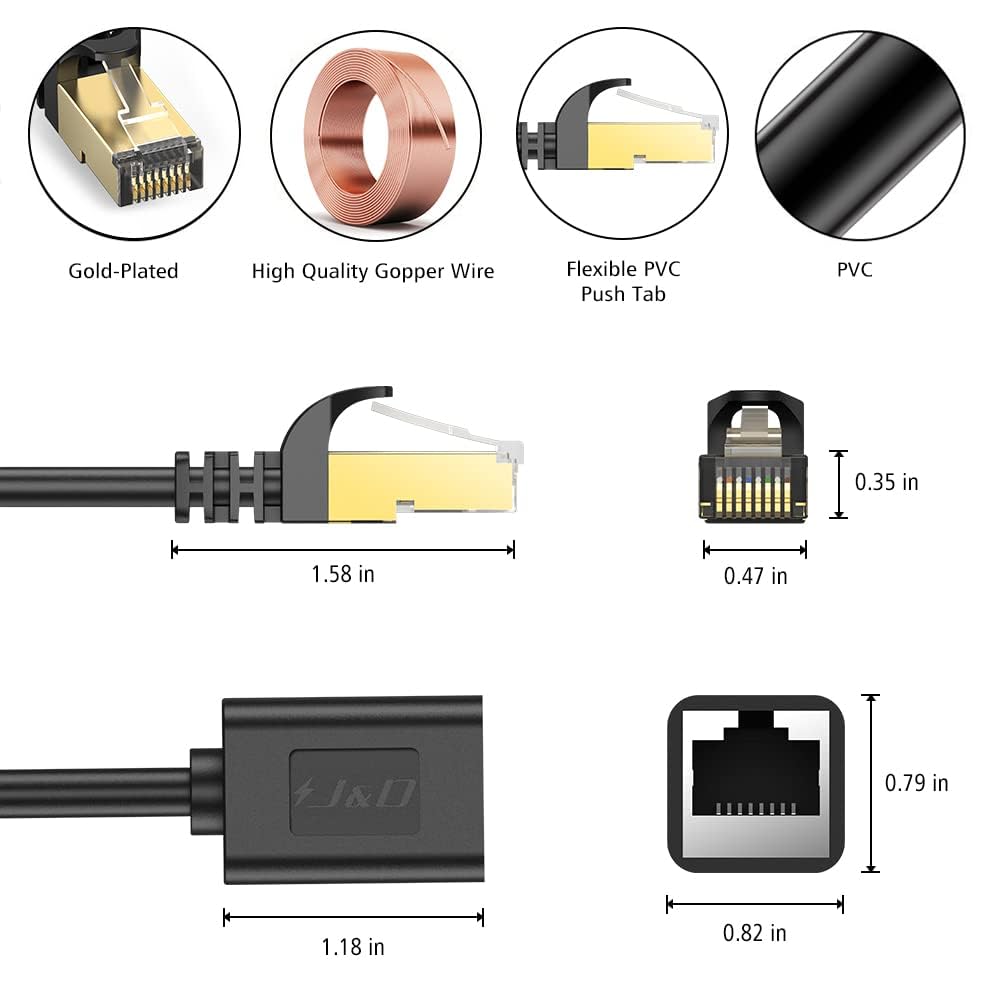 J&D Cable Ethernet Cat6 4,5 m (Paquete de 10), RJ45 Chapado en Oro, 10Gbps para Juegos/Streaming/Redes, Interior y Exterior