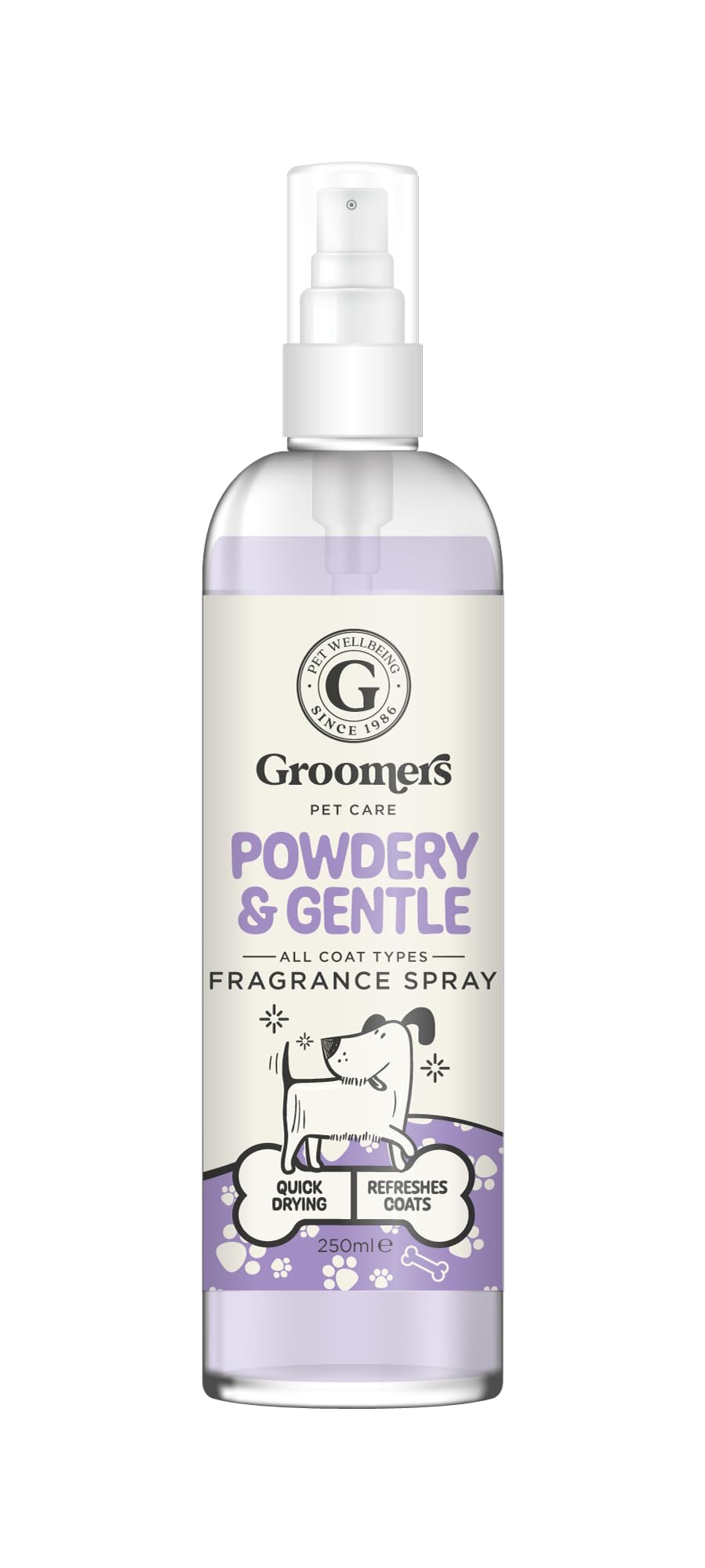 Groomers Professional Dog Fragrance Spray Powdery & Gentle 250ml - pH Balanced and Paraben-Free - Gentle Formula Suitable For Any Coat Type & Daily Use - Vegan-Friendly - Made in the UK