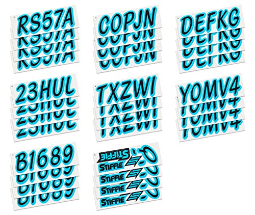 Image of Whipline Solid Black /Sky Blue 3 inch Alpha-Numeric Registration Identification Numbers Stickers Decals for Boats & Personal Watercraft