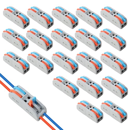 20 Pièces Bornes de Connexion Rapide Spl-2, Connecteurs 2 Entrées 2 Sorties Avec Levier, Bornes électriques Réutilisables Pour Câbles 0,08–4 Mm², Raccordement Sans Outil Pour Maison, Voiture, LED