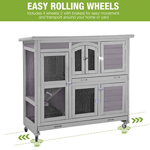 Gutinneen Rabbit Hutch Indoor Outdoor Bunny House Bunny Cage On Wheel With Plastic Tray 47Inch thumb #2
