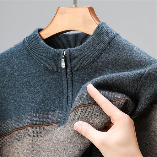 Men's Winter Half Zipper High Neck Contrasting Color Personalized Sweater Warm Thick Knitted Pullover2