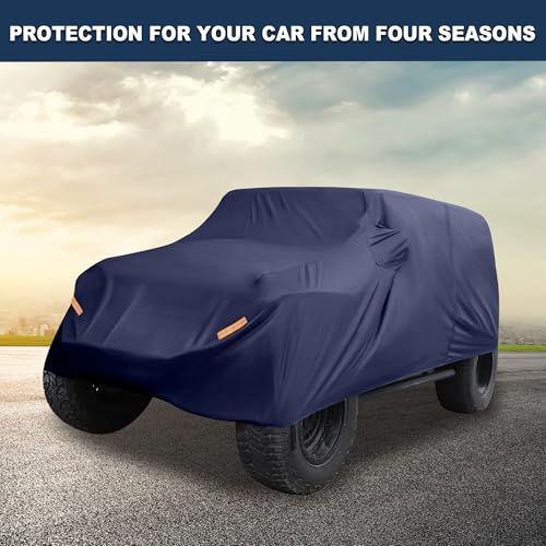 Image of Car Cover Waterproof All Weather with Driver Door Zipper for Jeep Wrangler JK JL 4 Door 2007-2021 / Full Exterior Cover /Durable 210D Oxford Cloth / 1Pcs Navy Blue
