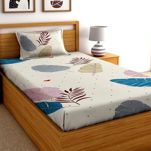 Image of DECORUM Glace Cotton All Around Elastic Fitted Single Bedsheet (72 inchx48 inch) with 1 Pillow Cover | Soft, Smooth & Wrinkle-Free Fabric | Fits Up to 6 inch Mattress | 200-220 TC