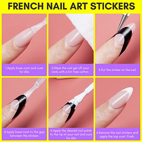 Makartt 7Pcs French Nail Art Stickers Kit, 8Ml White Gel Nail Polish,6 Sheets French Tip Stickers, Self-Adhesive French Manicure Strips Guides French Edge Auxiliary Kit For Beginner Diy Nail Design #TOP4