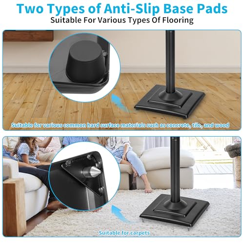 OUUTMEE Surround Speaker Stand, Speaker Floor Stands with Adjustable Tray Holds Universal Satellite & Bookshelf Speakers, Speaker Stand Up to 5KG with Cable Management, Speaker Mount Set of 2